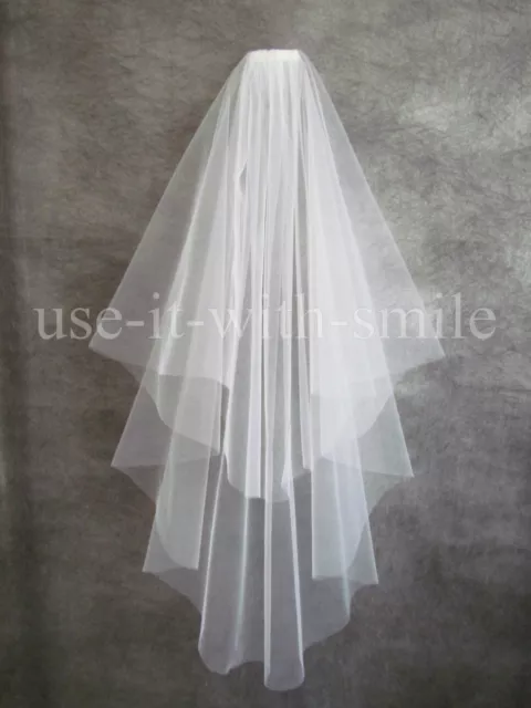 Two Tier Ivory Wedding Bridal Fingertip Veil With Comb 72" Cut Edge NEW  UK