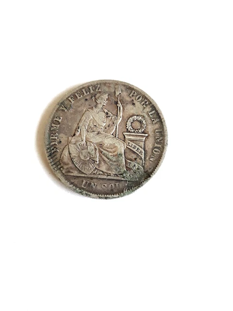 1869 PERU South America 1 SOL  Silver Peruvian Coin
