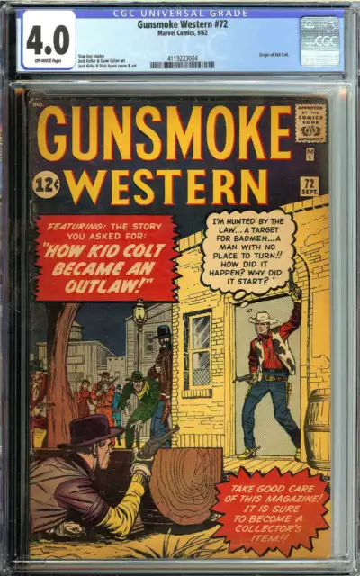 Gunsmoke Western #72 Cgc 4.0 Ow Pages // Marvel Western Comics 1962