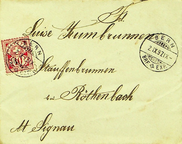SWITZERLAND 1897 10f ON COVER FROM BERN TO ROTHENBACH GERMANY