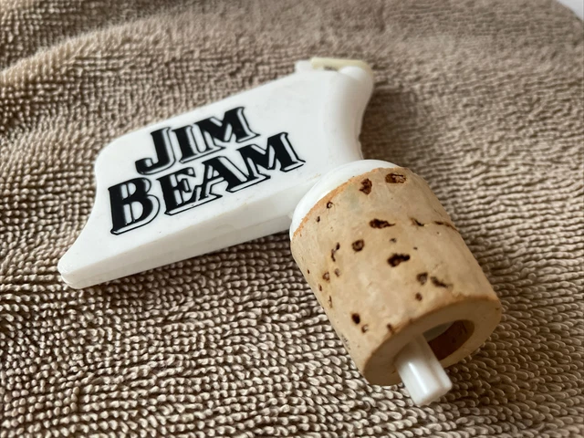 JIM BEAM Liquor Bottle Topper Spout Dispenser Pourer Black Logo With Cork
