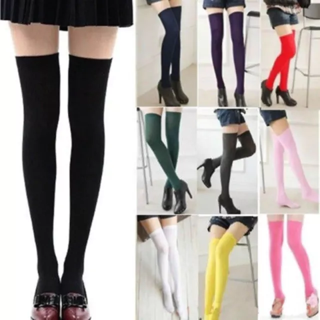 Women Over Knee Long Stockings Plain Thigh High Socks OTK Leg Warmers Ladies UK