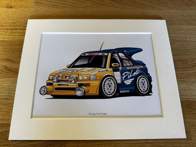 FORD ESCORT COSWORTH Cartoon Style Rally Car Drawing. £11.95 - PicClick UK
