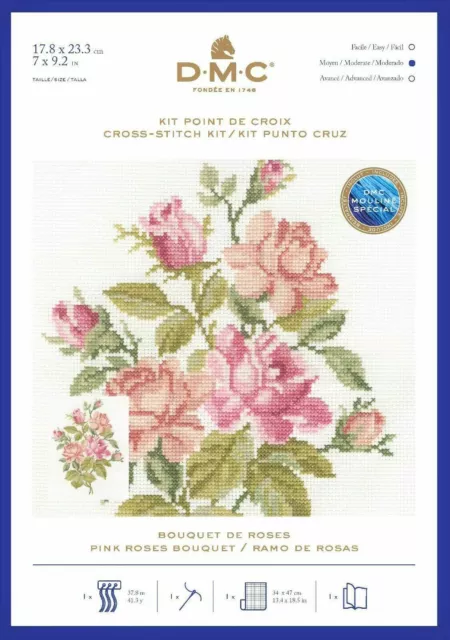 DMC Counted Cross Stitch Kit - Pink Roses Bouquet