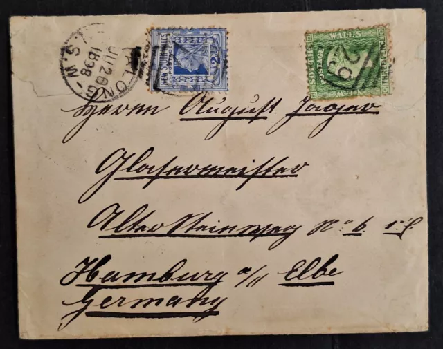 1898 NSW Australia Cover ties 2 stamps WYALONG to Germany 5d rate paid