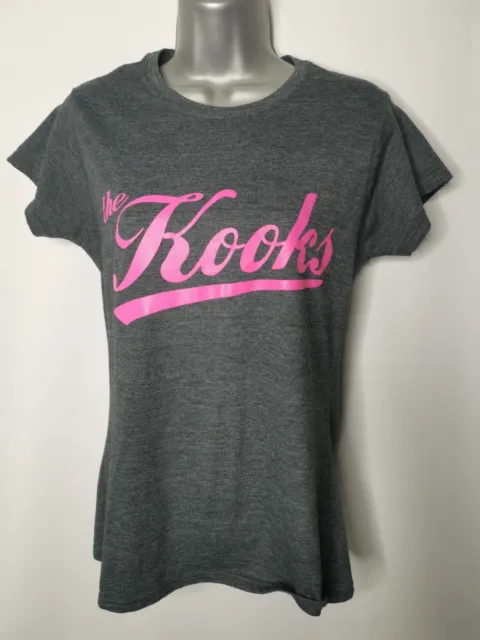 THE KOOKS Logo T-Shirt Size L Women's Grey Pink Spell Out Rock Band Tee Gildan
