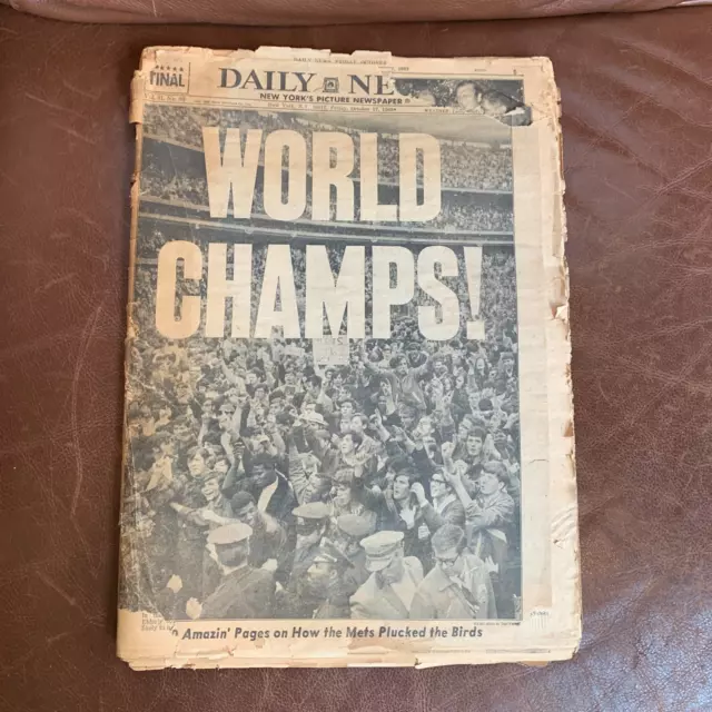 Daily News 10-17-969 METS CAMPEONES MUNDIALES Ganan Campeonato PERIÓDICO COMPLETO papel