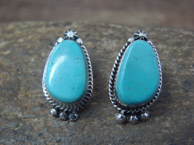 Navajo Indian Sterling Silver & Turquoise Post Earrings by McCarthy
