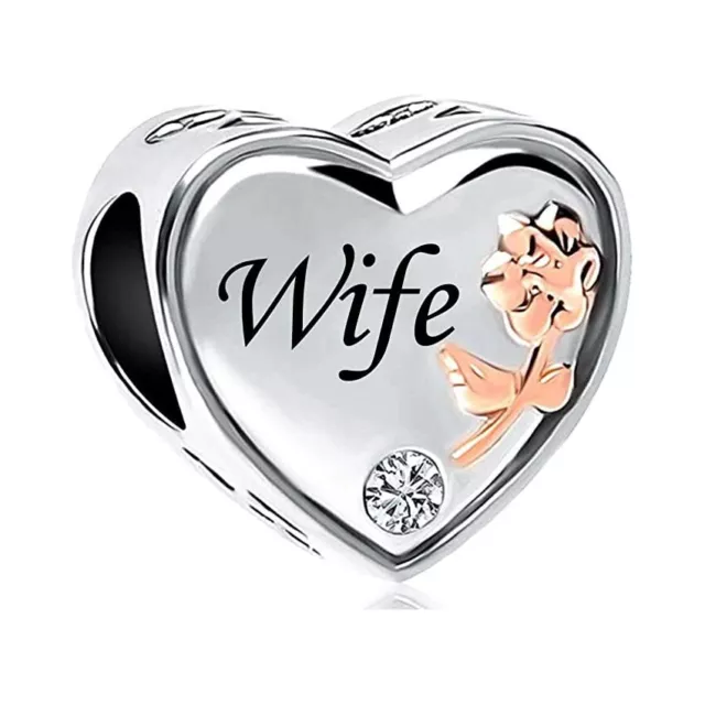 Wife I Love You Herz Charm für europäische Armbänder S925 Sterlingsilber