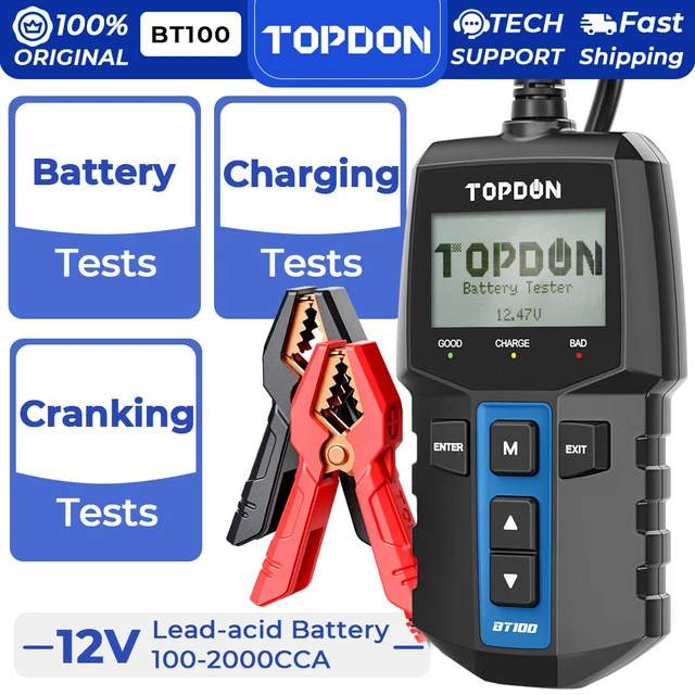 TOPDON BT100 Battery Load Tester 100-2000CCA 12V Mechanics Car Truck Repair Tool