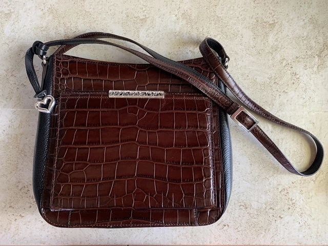 Brighton Organizer Crossbody Black/Brown Croc Print Leather Crossbody Handbag
