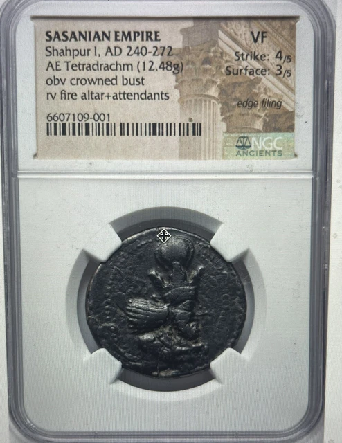 SASANIAN KINGDOM Shahpur I the Great AD 240-272 AE tetradrachm 12.48 g NGC VF