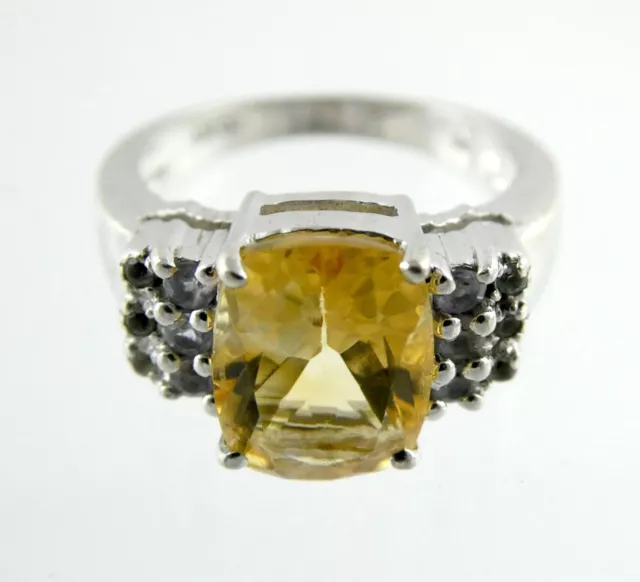 QJ IN Sterling Silver Citrine and Iolite Accent Ring 925 Size 6.75 Weighs 5.1g