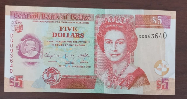 Belize nota 5 dolars 2011 xf+