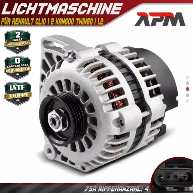 Lichtmaschine Generator 75A für Renault Clio 1 2 Kangoo KC0/1 FC0/1 Twingo I 1.2