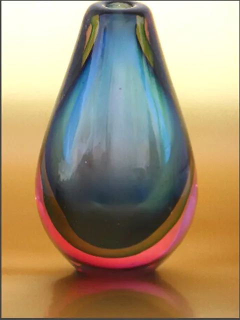 Murano Style Sommerso Teardrop Glass Art Vase Vintage