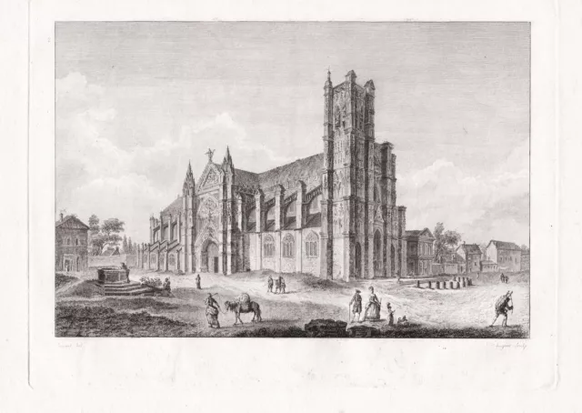 Auxerre eglise cathedrale Yonne Bourgogne estampe engraving gravure 1780