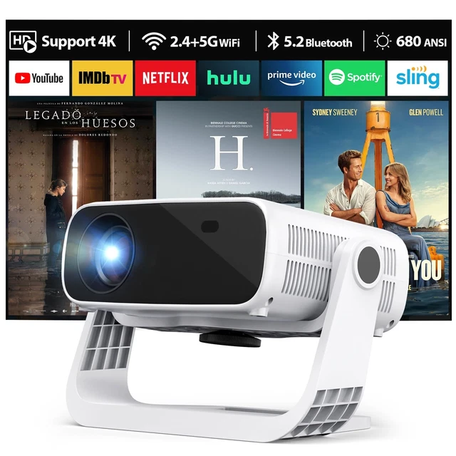Proiettore Intelligente 2025 WiFi 6 Bluetooth - Nativo 1080P Supporto 4K - Keystone Automatico E Zoom - Portatile Con Supporto 120°