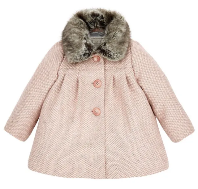 Monsoon Annie Pink Princess Coat Fur Collar Tweed Dress Baby Girls 6 to 12 Mnths