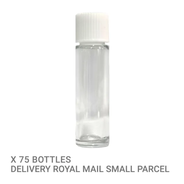 Small round 10ml Clear Glass Bottle with White ribbed screw neck cap