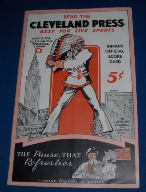 1934 Detroit Tigers vs Cleveland Indians Scorecard Program Scored Cochrane MVP