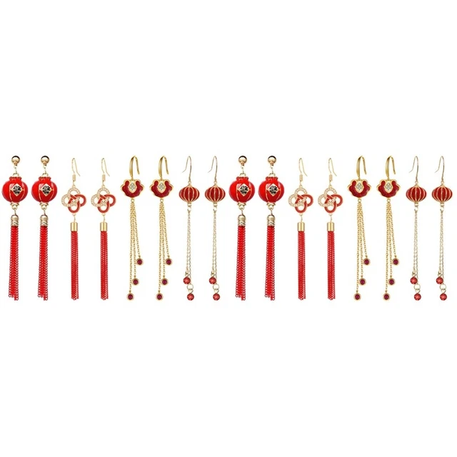 8 Pairs National Fashion Earrings Alloy Miss Lucky Chinese Lantern