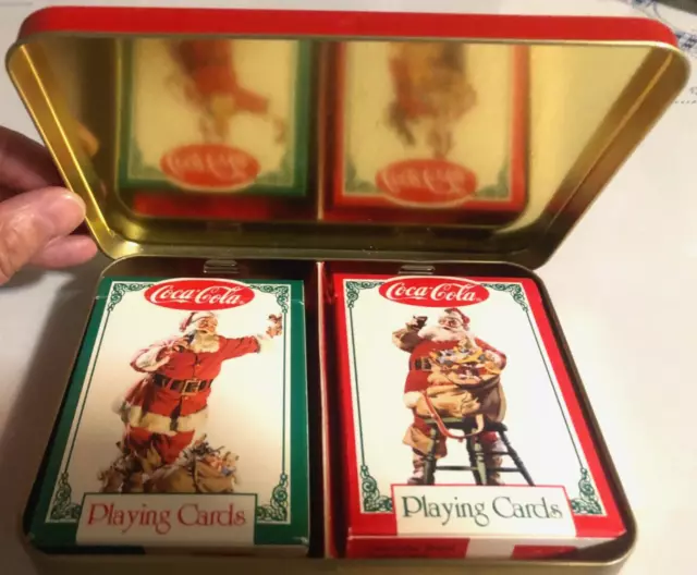 Santa Coca Cola 1994 Edition Playing Cards Collectible Tin w 2 Opened Full Decks