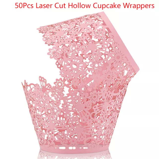 50Pcs Laser Cut Hollow Cupcake Wrappers Baby Shower Muffin Cupcakes Baking CTM 3