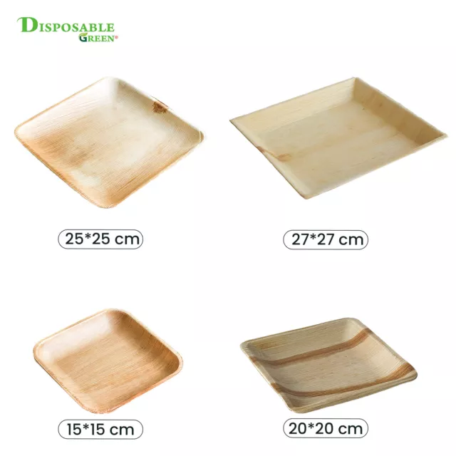 Square Palm Leaf Plates Natural Eco Friendly Biodegradable BBQ Platter 10-500PCS