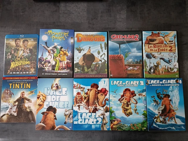 Lot de 10 DVD(8 DVD, 1 blu ray et 1 DVD+blu ray) dessins animés Excellent état