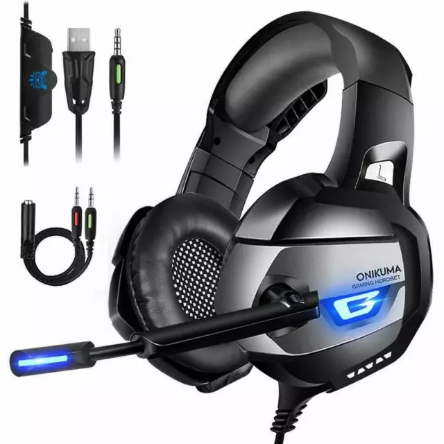 AU K5 Black Gaming Headset for PS4 Xbox One PC Laptop with Noise Cancelling Mic
