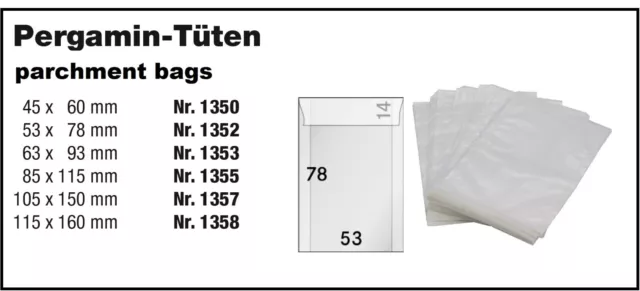 Pergamintüten Pergamintaschen 78x53mm +14 mm Flap Safe 1352 - 100 X Pack