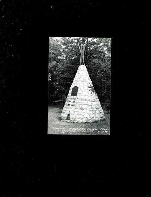 RPPC Crystal Falls, MI Michigan, Ojibway Monument Pentoga Park