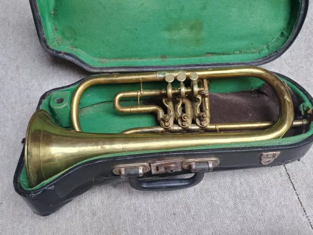 Interesting & old rotary Bb   Flugelhorn with garland