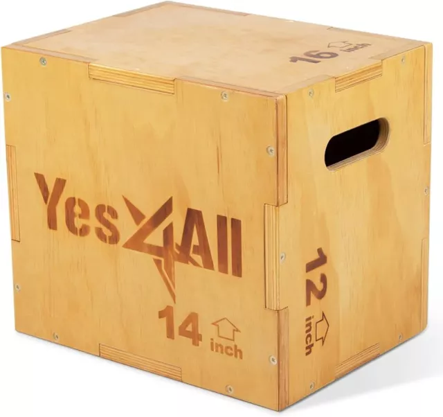 New 16" x 14" x 12" Wooden Plyometric Box for Home Gym and Outdoor Workouts