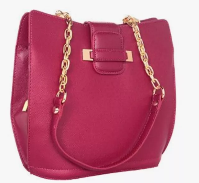 IVANKA TRUMP AUTH Women's Red Leather Bucket Gold Chain Handles Tote Handbag