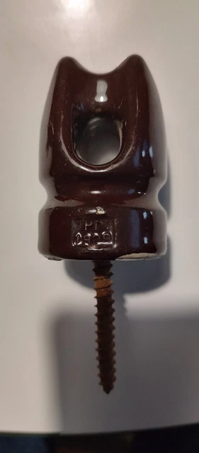 Two Vintage Brown Glazed Ceramic/Porcelain Electric Pole Wire Insulators