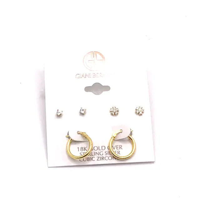Giani Bernini Cubic Zirconia  18k Gold Over Sterling Silver Hoop/Stud Earrings