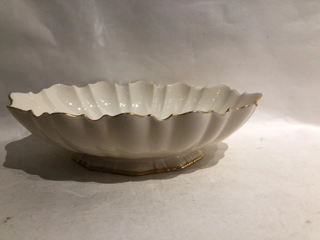 Vintage Lenox China, Symphony Oval Scalloped Footed Bowl - Ivory w/ Gold Trim 2