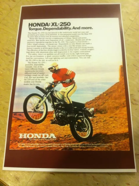 Vintage Honda Xl250 Dirtbike  Motorcycle Poster Advertisement Man Cave Gift