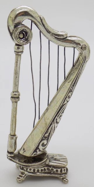 Vintage IN Argento Massiccio Italiano Fatto a Mano Raro Design Arpa Statuina