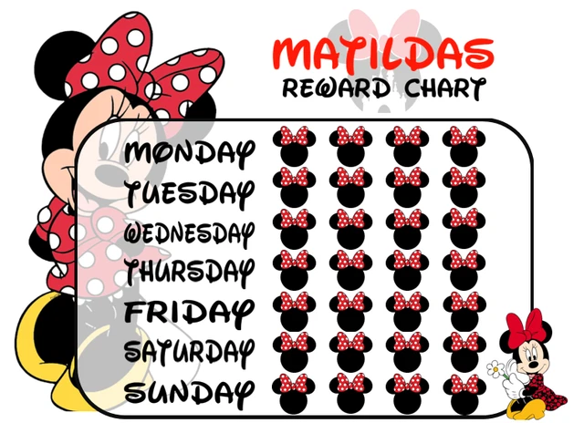 PERSONALISED DISNEY MINNIE Mouse Reward Chart Poster and Sticker Stars ...