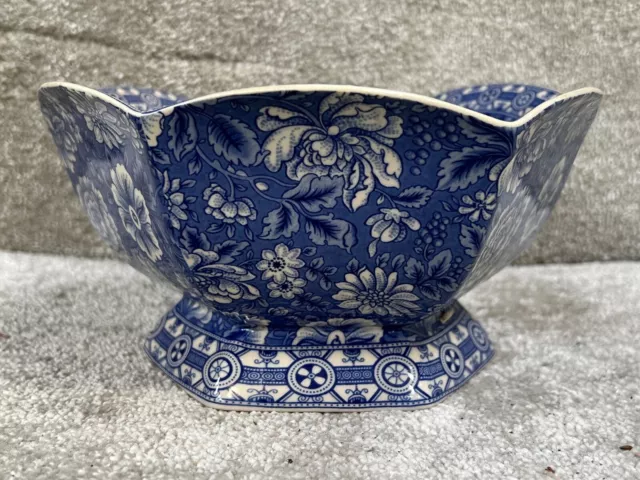 Vintage Blue And White Decorative Pottery Ceramic Bowl Fruit Serving Large Flora