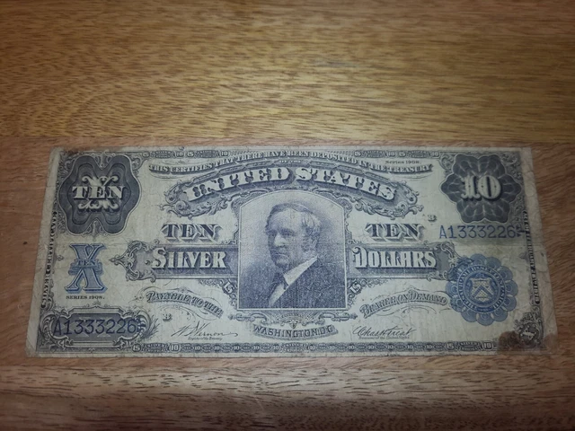 1908 $10 Tombstone Silver Certificate  FR 302