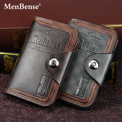 Mens Men's S4 Retro Leather Vertical Section Credit Card Holder Wallet with Hasp