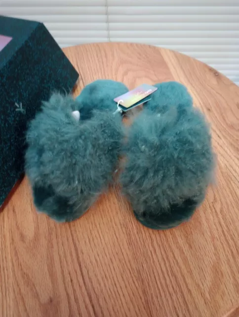 NEW EMU Australia Mayberry Curly Sheepskin Slippers In Deep Teal Womens US9