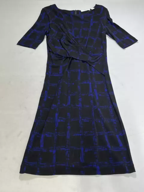 Womens BOSS Hugo Boss Black 3/4 Sleeve Blue Check Dress Size Large L NEW