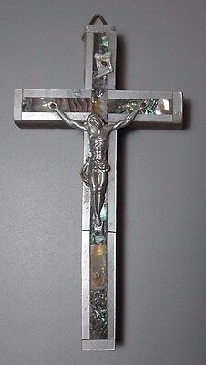 Antique 14 Relic Olive Wood Mother of Pearl Christian CRUCIFIX CROSS Bethlehem
