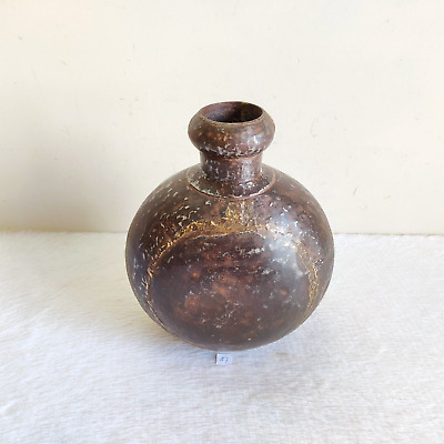 19c Vintage Primitive Handmade Iron Brass Oil Pot Container Old Rich Patina Rare 2