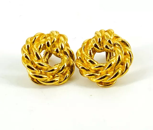 Vintage Monet Gold Tone Clip On Earrings Twisted Knot Signed J20-2065